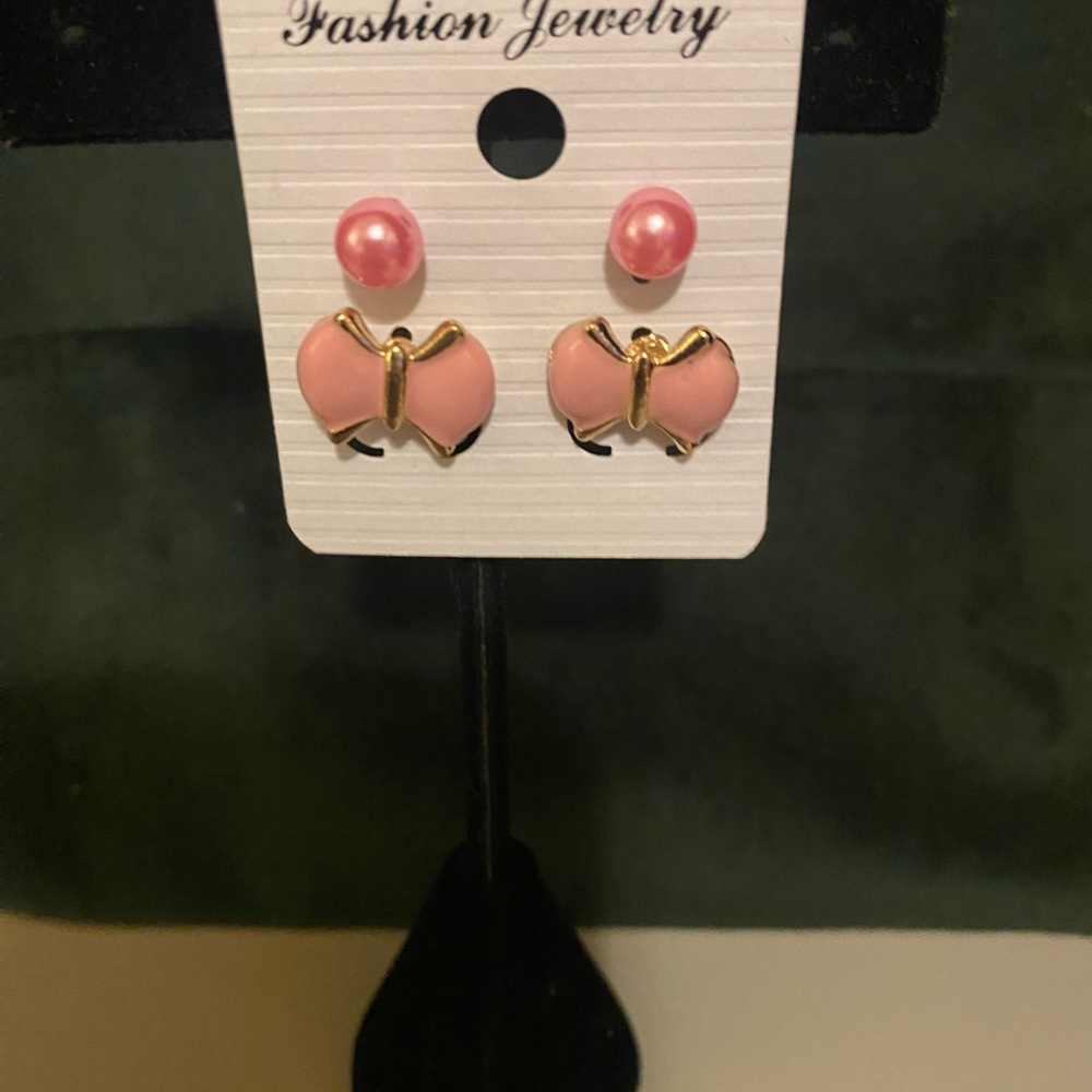 Pink and Gold Bow Earrings NEW